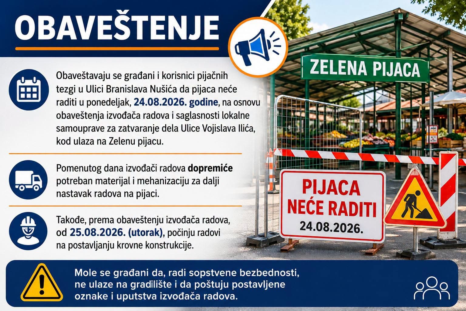Привремена измена рада Зелене пијаце